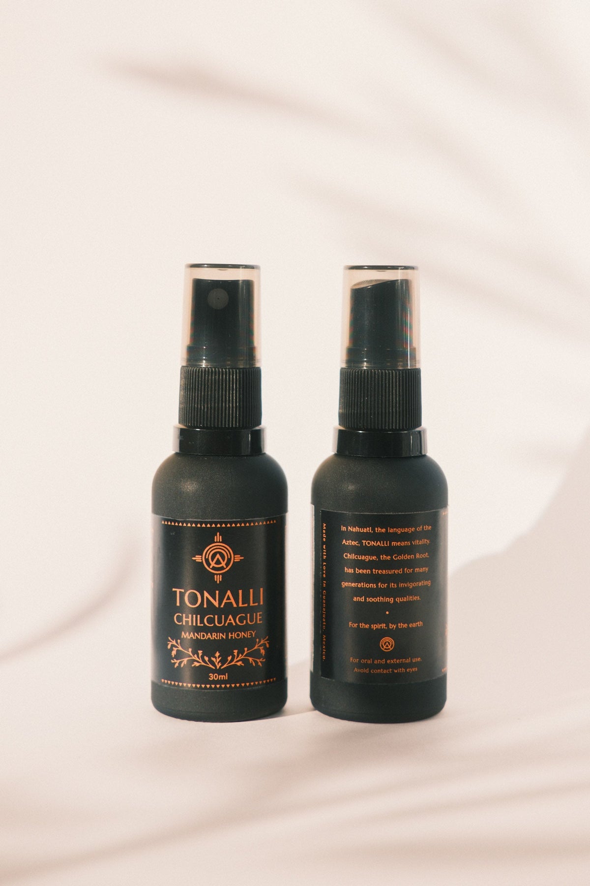 Tonalli Chilcuague Mandarin Honey bottles showing front label and back panel